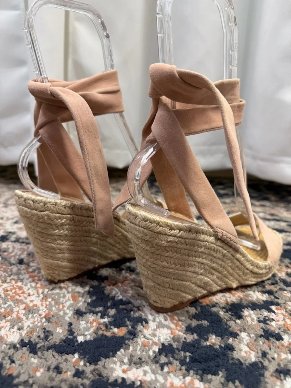 Loeffler Randall ‘Harper’ Blush Pink Suede Ankle Tie Espadrille Sandals Size 7.5